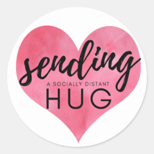 Watercolor Heart Sending a Socially Distant Hug Classic Round Sticker