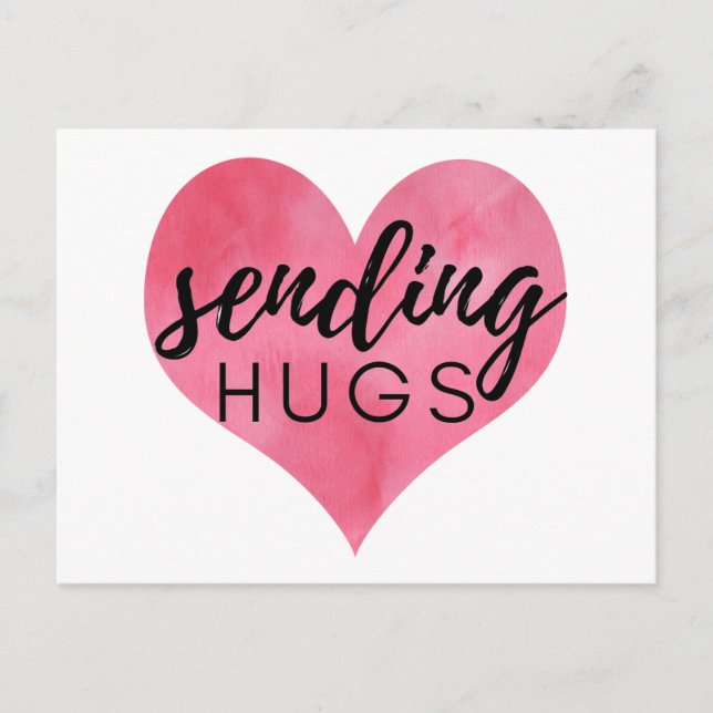 Watercolor Heart Sending Hugs Postcard (Front)