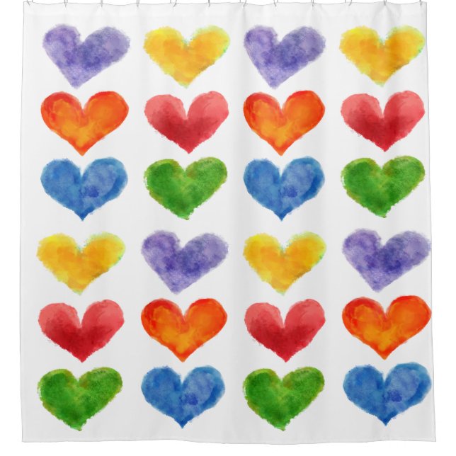 Watercolor Heart Shower Curtain (Front)