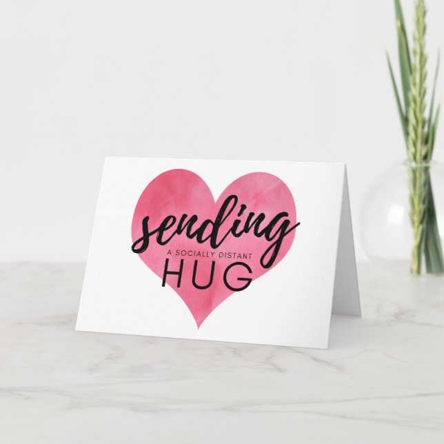 Watercolor Heart Social Distancing Hug Card (Front)