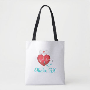Watercolor Heart Stethoscope Nurse Hat Tote Bag