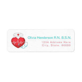 Watercolor Heart Stethoscope Nurse Return Address