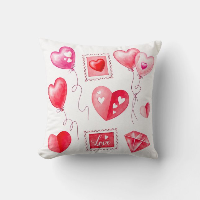 watercolor heart  throw pillow (Front)