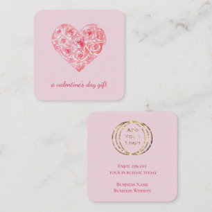 Watercolor Heart Valentine Day Sale Custom Logo Square Business Card