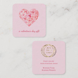 Watercolor Heart Valentine Day Sale Custom Logo Square Business Card
