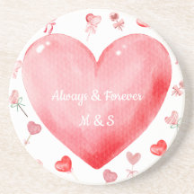 Watercolor Heart Valentine Drink Coaster