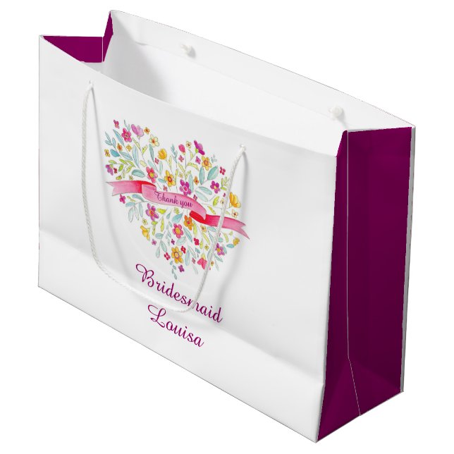 Watercolor heart wedding bridesmaid favour bag (Front Angled)