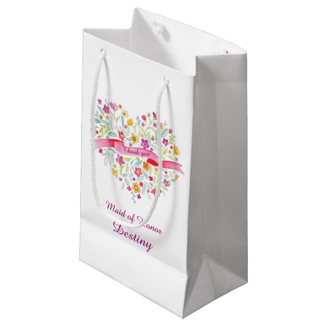 Watercolor heart wedding bridesmaid gift favour ba small gift bag (Front Angled)