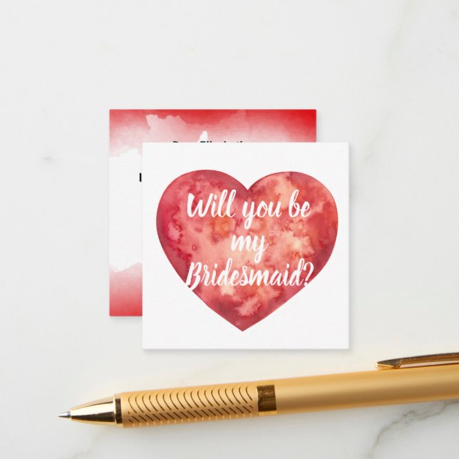 Watercolor Heart Will You Be My Bridesmaid Card (Front/Back In Situ)