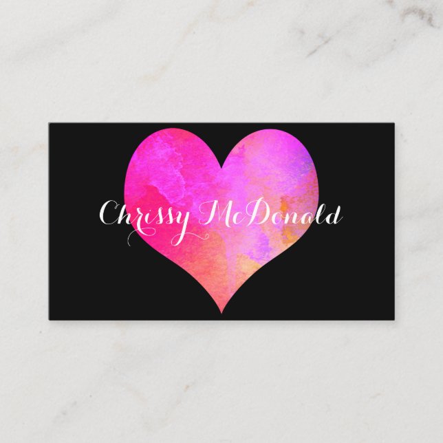 Watercolor Heart with Personalized Information Business Card (Front)