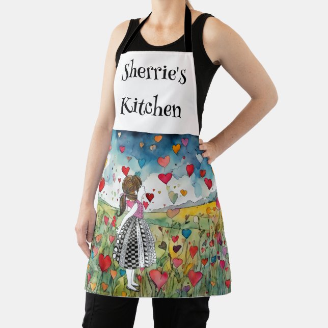 Watercolor Hearts and a Little Girl Apron (Insitu)