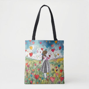 Watercolor Hearts and a Little Girl Tote Bag