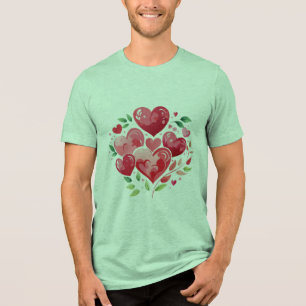 Watercolor Hearts and Green Foliage RomantiT-Shirt Tri-Blend Shirt