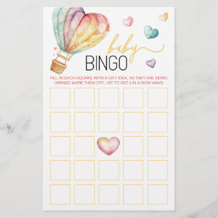 Watercolor Hearts Baby Shower Bingo Game