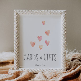 Watercolor Hearts Baby Shower Cards and Gifts Sign