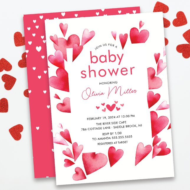Watercolor Hearts Baby Shower Invitation (Creator Uploaded)