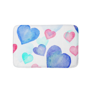 Watercolor Hearts Bath Mat