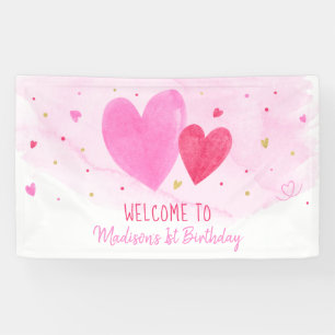 Watercolor Hearts Birthday Banner