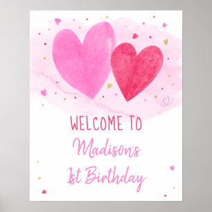 Watercolor Hearts Birthday Welcome Poster