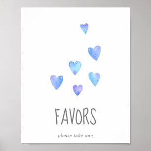 Watercolor Hearts Boy Baby Shower Favours Sign
