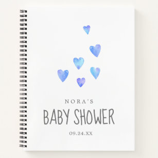 Watercolor Hearts Boy Baby Shower Gift List Notebook
