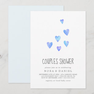 Watercolor Hearts Boy Couples Shower Invitation