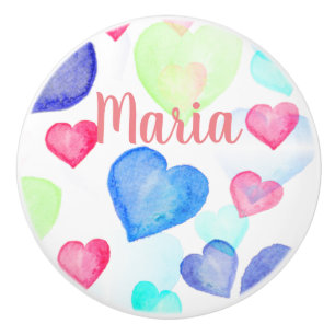 Watercolor Hearts Ceramic Knob