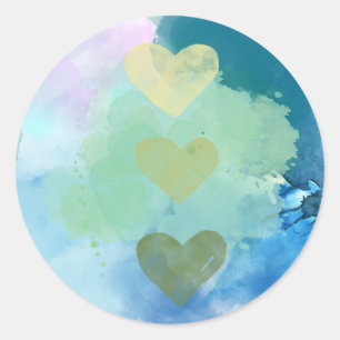 Watercolor Hearts Classic Round Sticker
