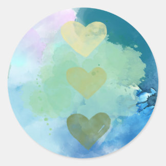 Watercolor Hearts  Classic Round Sticker