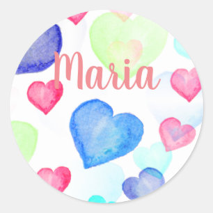Watercolor Hearts Classic Round Sticker