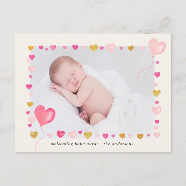 watercolor hearts colourful border Photo Postcard (Front)