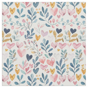 Watercolor hearts fabric