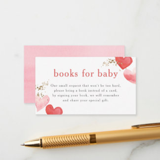 Watercolor Hearts Girl Baby Shower Books For Baby Enclosure Card