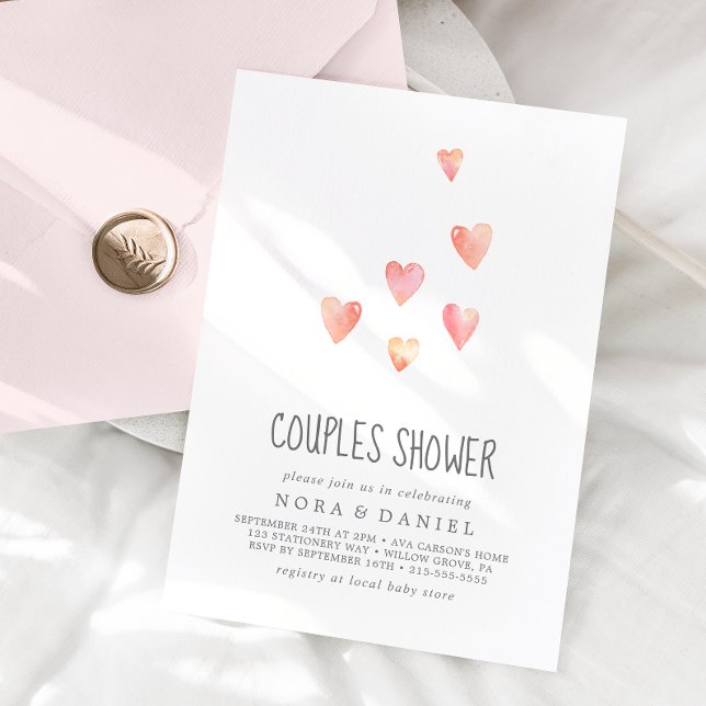 Watercolor Hearts Girl Couples Shower Invitation (Creator Uploaded)
