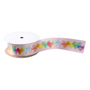 Watercolor Hearts Hand-Illustrated Valentine Satin Ribbon