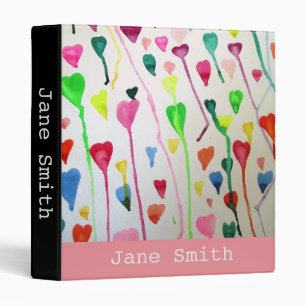 Watercolor hearts hipster girl's student folder binder