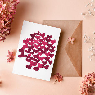 Watercolor hearts in viva magenta Valentine's Day Card