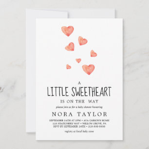 Watercolor Hearts Little Sweetheart Baby Shower Invitation