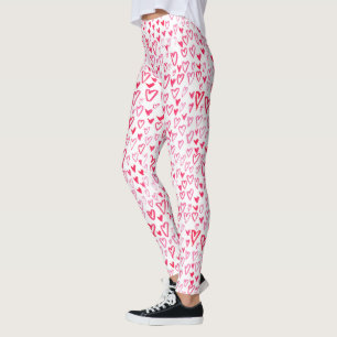 Watercolor Hearts Love Words Pattern IV Leggings