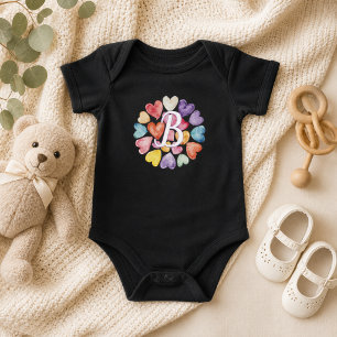 Watercolor Hearts Monogram  Baby Bodysuit