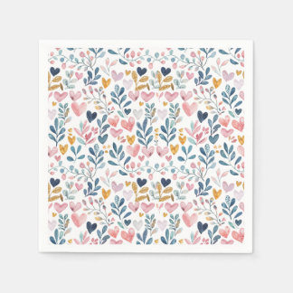 Watercolor hearts napkin