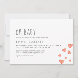 Watercolor Hearts   Oh Baby Girl Shower Invitation