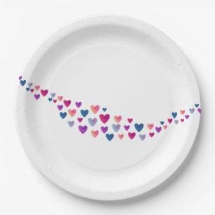 Watercolor Hearts Paper Plates