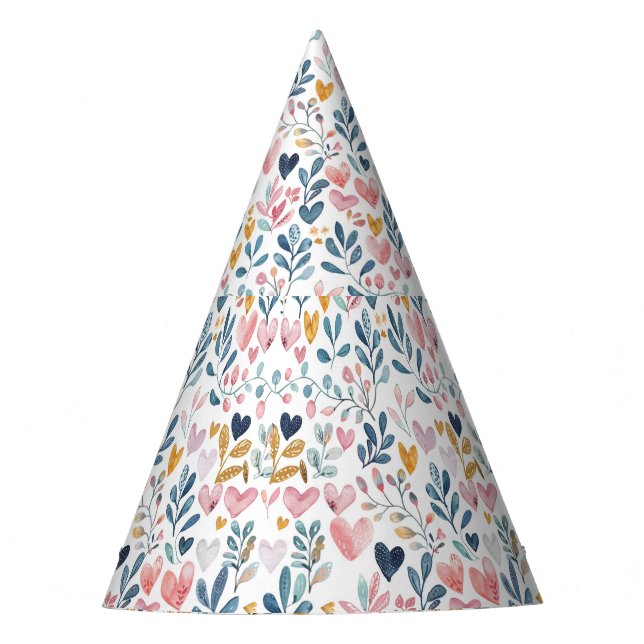 Watercolor hearts party hat (Front)