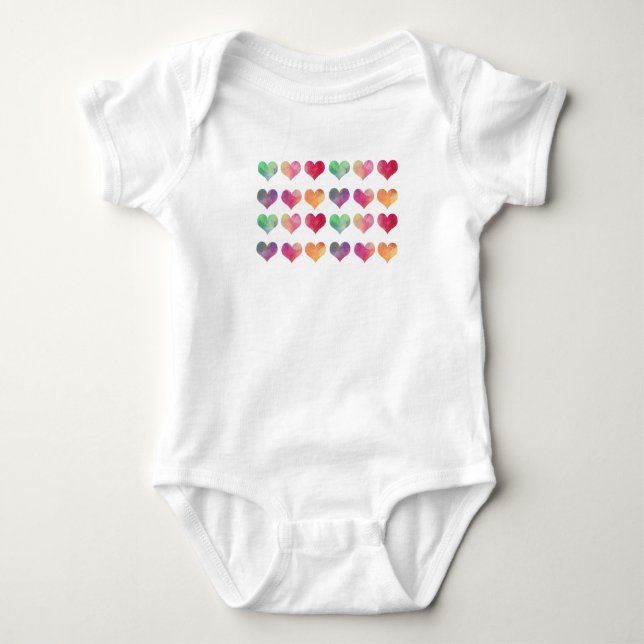 Watercolor Hearts Pattern Baby Bodysuit (Front)