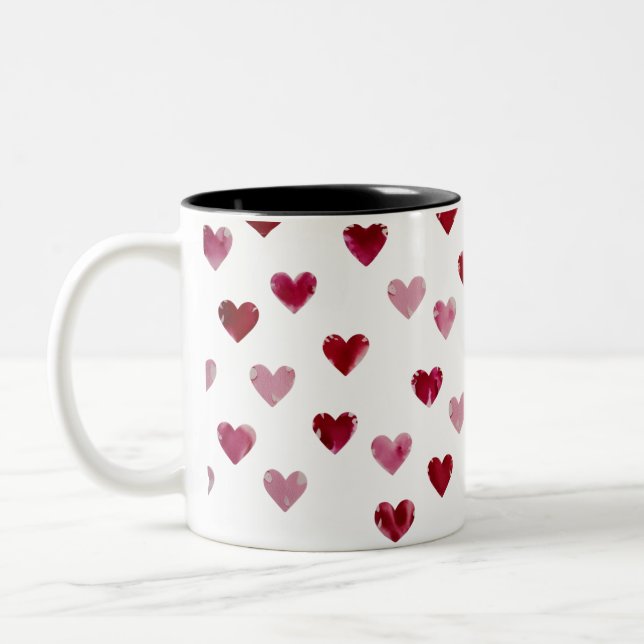 Watercolor Hearts Pattern – Romantic Two-Tone Mug (Left)