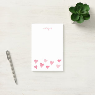 Watercolor Hearts Personalized Elegant Boho Post-it Notes