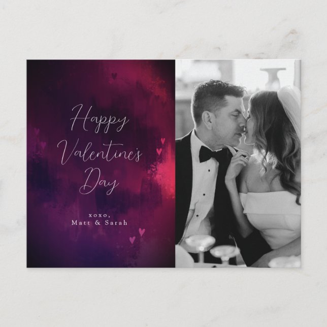 Watercolor Hearts Photo Valentine Holiday Carte po (Devant)