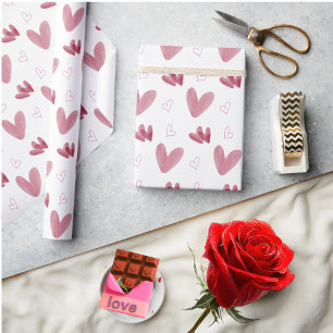 Watercolor Hearts Pink/Red Romantic Valentine Wrapping Paper