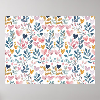Watercolor hearts poster